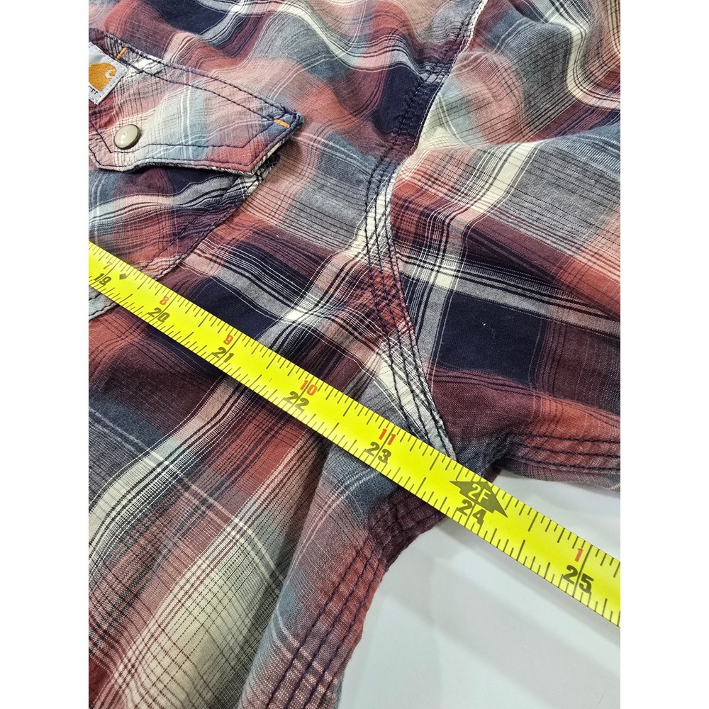 Carhartt Button Down Shirt Mens XL Red Blue Plaid Relaxed Fit Long Sleeve Snap - Picture 8 of 11